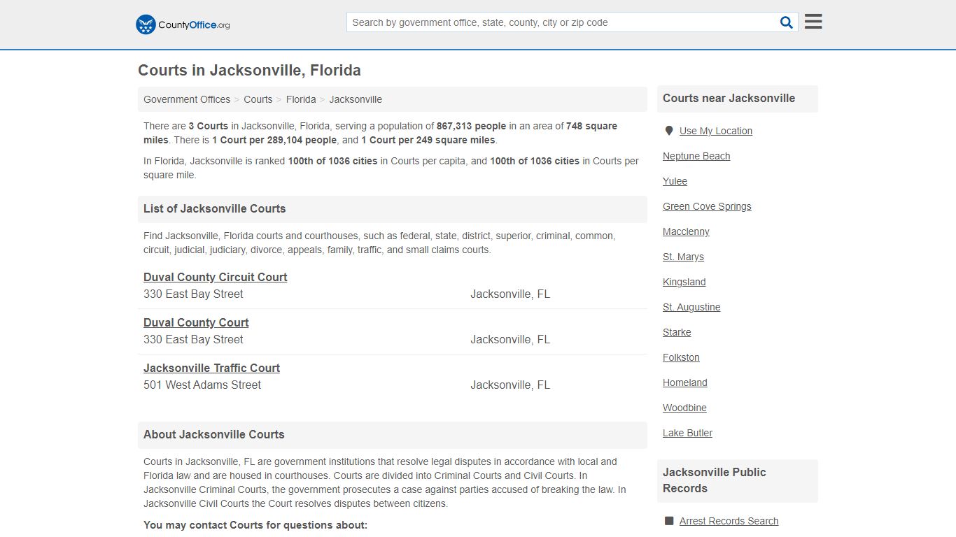 Courts - Jacksonville, FL (Court Records & Calendars) - County Office